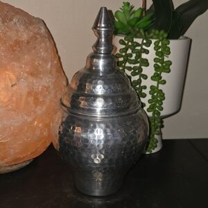 Silver Hammered Decorative Accent Storage Piece with Intricate Patterns
